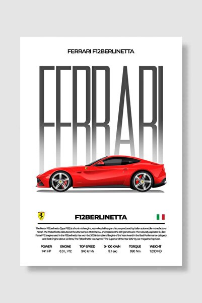 Mudi Store Ferrari F12 Araba Poster Çerçevesiz Yüksek Kalite Araba Afiş Duvar...