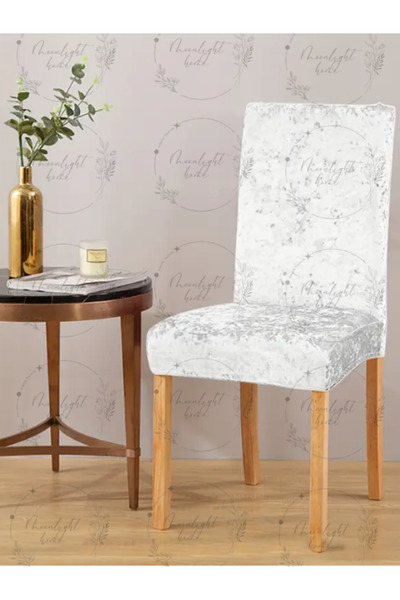 Gibella Beyaz, Kırık Beyaz Kadife Sandalye Kılıfı 1 Adet