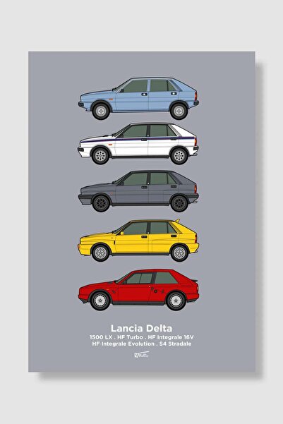 Mudi Store Lancia Delta Collection Araba Poster Çerçevesiz Yüksek Kalite Araba Afiş Duvar Poster