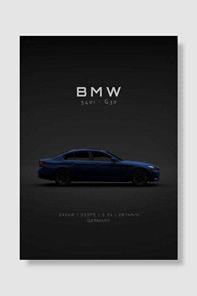 Mudi Store BMW 540i G30 Blue Spec Araba Poster Çerçevesiz Yüksek Kalite Araba...