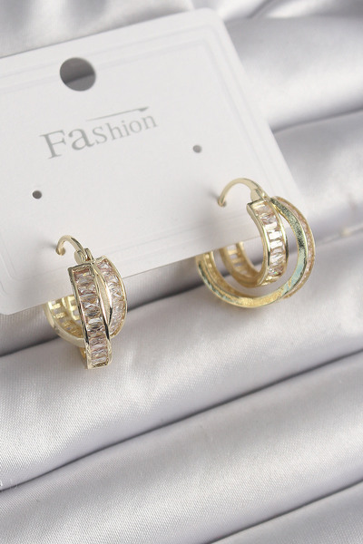 Skygo Brass Gold Color Zircon Stone Hoop Model Women's Earrings - Tj-Bkp10001