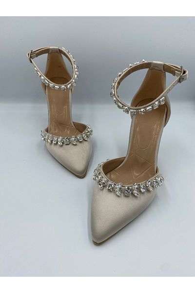 Ömer Ediz Shoes Pantofi de damă cu toc de 9 cm cu detaliu din piatră de cristal satinat