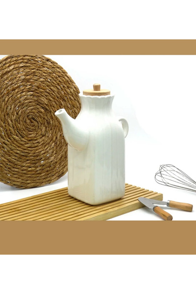 Pembelia Life Porcelain 1000 ml Oil Pot with Bamboo Lid