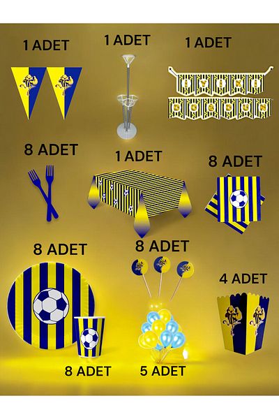 VibeHome 8-Person Navy Blue Yellow Fan 2XL Pack - Birthday Party and Fun Events