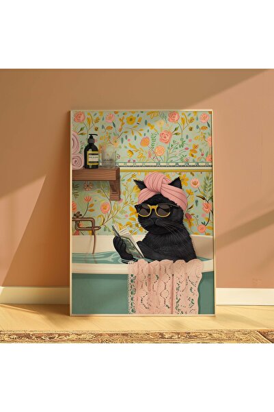 DES VU PRINT Küvette Gazete Okuyan Kedi Posteri, Kedi Konseptli Çerçevesiz Po...