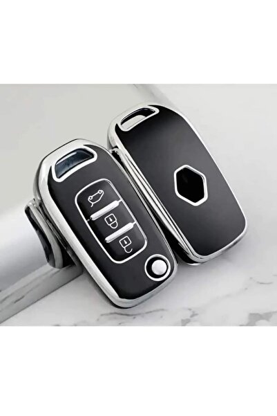 GMA KEYS Megane 4 Joy - Clio 5 Captur Taliant Express Husa Cheie Tip Switchblade cu 3 Butoane Nano - Culoare Negru Argintiu