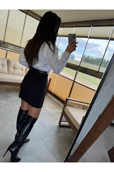 caddstore Ky 3440 Crep Detaylı Beyaz Gömlek Kalem Elbise