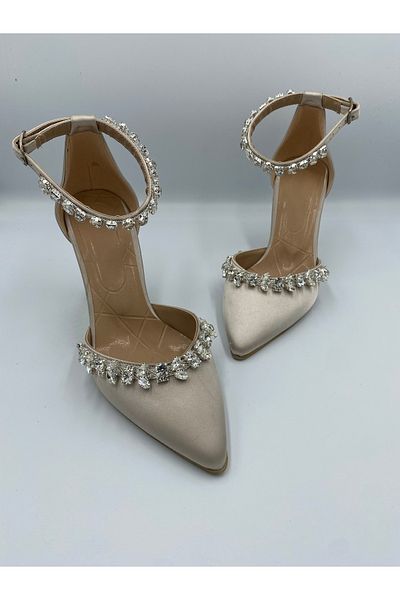 Ömer Ediz Shoes Pantofi de damă cu toc de 9 cm cu detaliu din piatră de cristal satinat