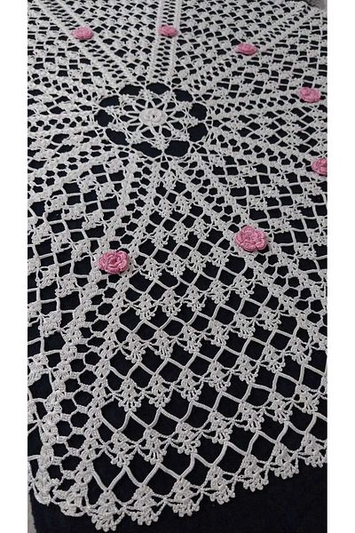Papatyam Lace Set 62 cm Diameter - Fiskos Tablecloth and Hand Knitted Crochet