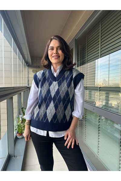 Elif Özbey Butik Navy Blue Diamond Pattern Trend Sweater