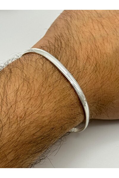 Pigna Aksesuar 925 ayar gümüş kaplama italyan yassı hasır çelik  bileklik