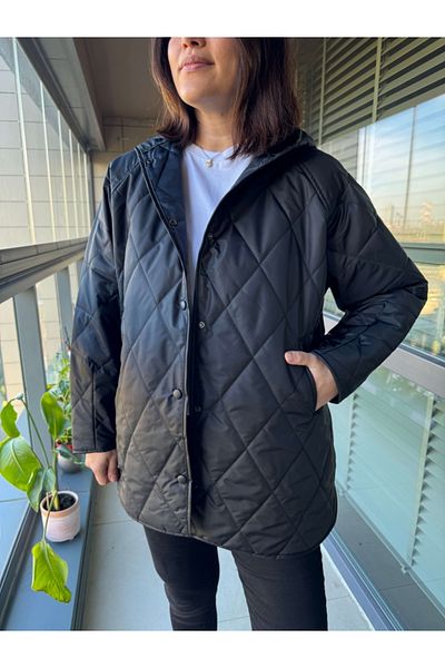 Elif Özbey Butik Palton supradimensionat matlasat cu glugă neagră