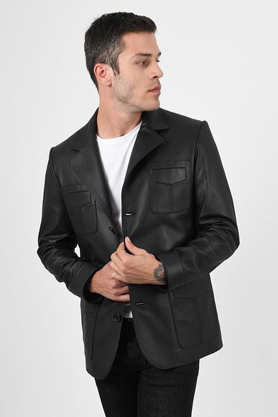 ALİN Men's Black Blazer - Martell Genuine Leather Jacket