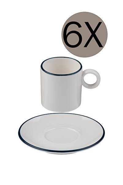 İD FİNE ID FINE فنجان قهوة متواضع باللون الكحلي 80 سم مكعب وصحن 12 سم طقم 6 ق...