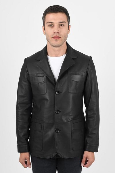 ALİN Men's Black Blazer - Martell Genuine Leather Jacket
