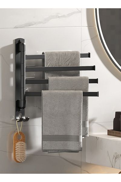 Taimi Swivel Towel bar 4 Arms Wall Mounted Towel Rack Stainless Steel Towel Hanger 180° Rotation