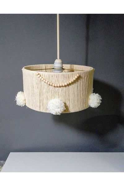 poplinhome Makrome Rope Chandelier Lamp Shade Set Ecru Chandelier Bead Pompon Makrome Lamp Shade