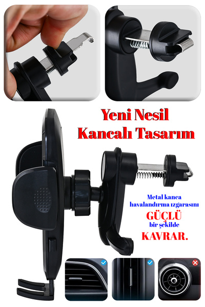 mimtec Klipsli Araç Telefon Tutacağı Klima Peteği Araba Telefon Tutacağı Metal Klipsli Düşmeme Garantili