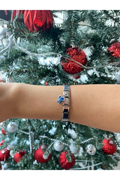 kubotique Çelik Italyan Charm Bileklik Ve Tekli Stitch Gümüş Ayarlanabilir Italyan Charm Çelik Bileklik 19cm