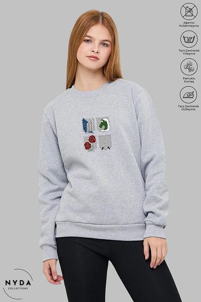 Nyda Collections Unisex μακρυμάνικο Attack on Titan 3 με στάμπα με κουκούλα χωρίς κουκούλα Oversize φούτερ