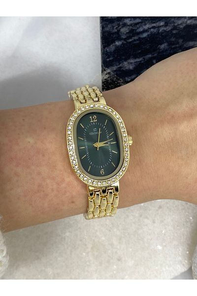 Coliseum Vintage Green Gold Women's Wristwatch with Design Stone Detail