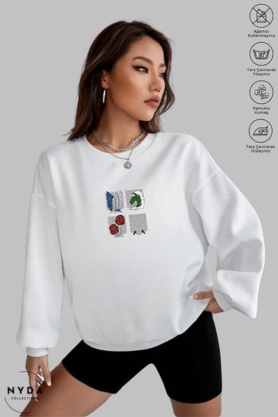 Nyda Collections Unisex μακρυμάνικο Attack on Titan 3 με στάμπα με κουκούλα χωρίς κουκούλα Oversize φούτερ
