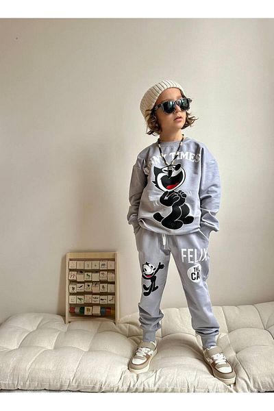 YİGİT BUTİK طقم علوي سفلي للأولاد مطبوع عليه شخصية