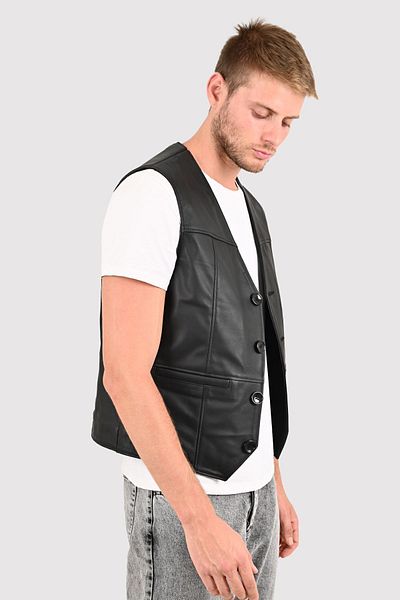 ALİN Alfie Men's Black Classic Genuine Leather Vest Size Measurements Visually