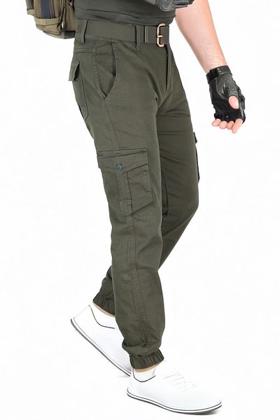 modacix Gabardine Fabric Men's Military Cargo Type Khaki Trousers with Elastic Legs - Men's Cargo Trousers