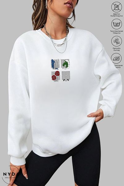 Nyda Collections Unisex μακρυμάνικο Attack on Titan 3 με στάμπα με κουκούλα χωρίς κουκούλα Oversize φούτερ