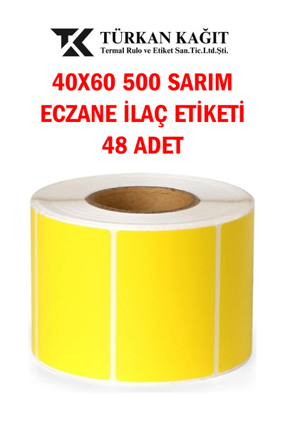 RULORULO 40x60 500lü Termal Eczane İlaç Tarif Etiketi Sarı Renk Küçük Koli 48 Adet