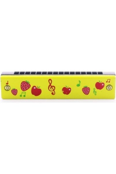 Lexi Bella 1 Piece Yellow Patterned Wooden Children's Harmonica - 16 Holes, D...