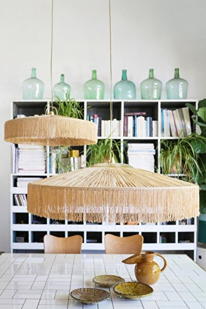 NYLife Hasır Püsküllü Tasarım Şapka Rustik Bohem Avize