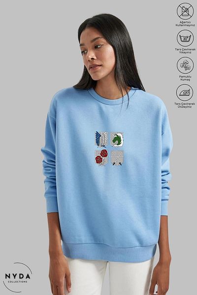 Nyda Collections Unisex μακρυμάνικο Attack on Titan 3 με στάμπα με κουκούλα χωρίς κουκούλα Oversize φούτερ