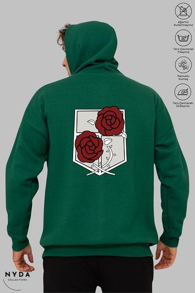 Nyda Collections Φούτερ Attack on Titan 3 με στάμπα Unisex με κουκούλα - Μακρύ μανίκι, ανοιχτόχρωμο, υπερμεγέθη βαμβάκι