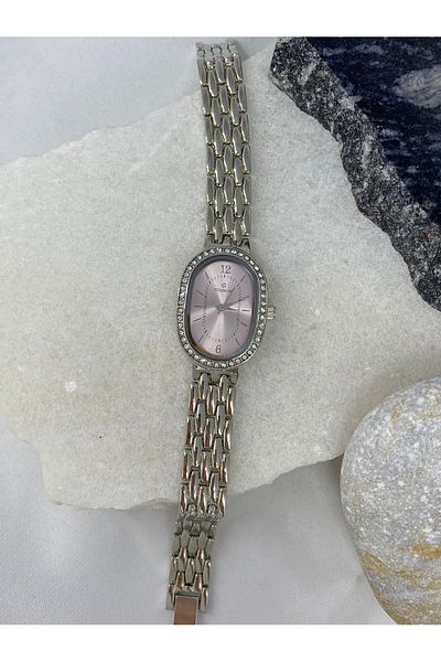 Coliseum Vintage Pink Silver Women's Wristwatch with Design Stone Detail