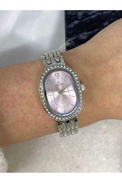 Coliseum Vintage Pink Silver Women's Wristwatch with Design Stone Detail