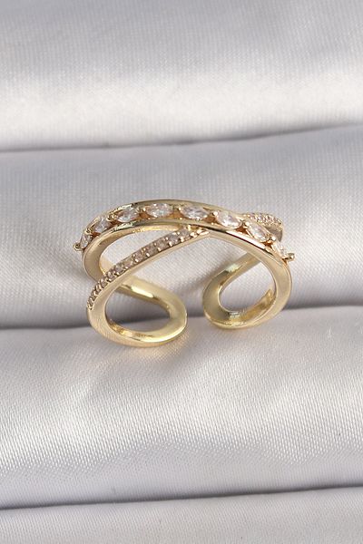 Skygo Brass Gold Color Zircon Stone Adjustable Women's Ring - Tj-Byk3577