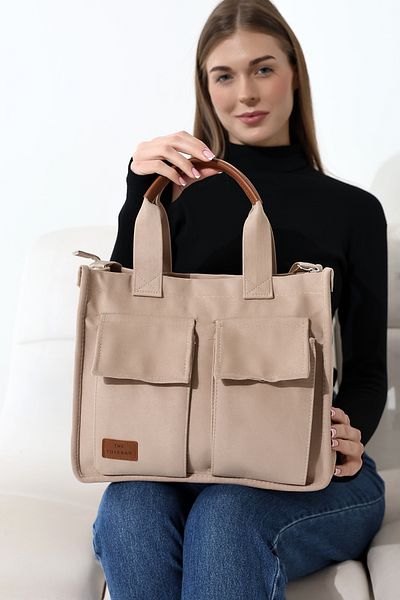 Moda azza Geantă de umăr elegantă din piele intoarsa pentru femei cu buzunare frontale si husa cu magnet