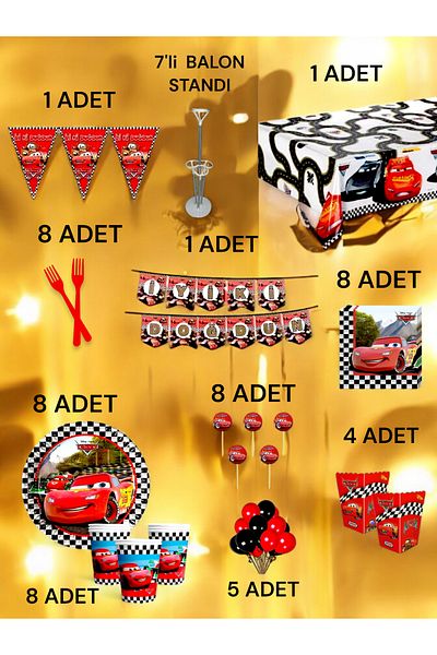 VibeHome 8 Person Cars Themed 2XL Pack - Birthday Party and Fun Events