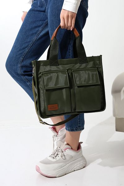 Moda azza Geantă de umăr din satin cu buzunare frontale și husă cu magnet