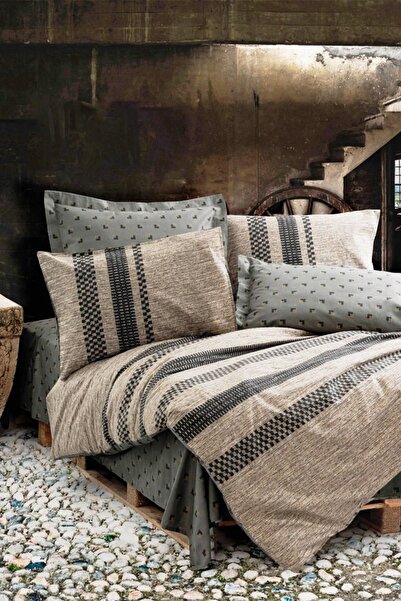 Cotton Box Toprak Arlo Brown Single Duvet Cover Set - 100% Cotton Pigment Pri...