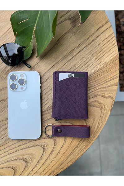 Deriza Retro Unisex 2660 Model Matte Purple Genuine Leather Mechanism Wallet