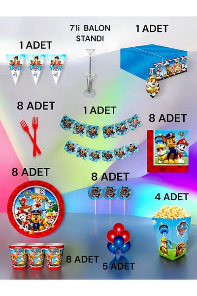 VibeHome Paw Patrol Themed 2XL Pack for 8 People - Birthday Party and Fun Events