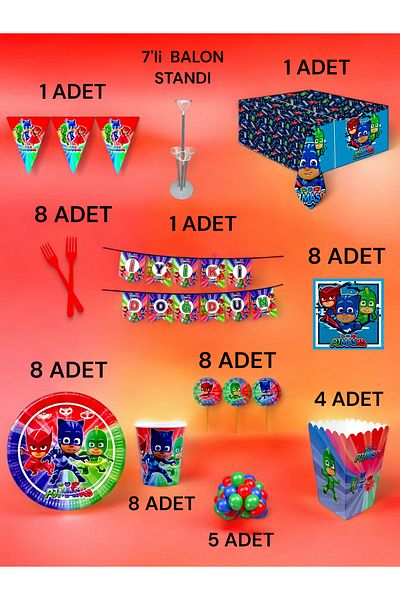 VibeHome 8 Person Pijamask Themed 2XL Pack - Birthday Party and Fun Events