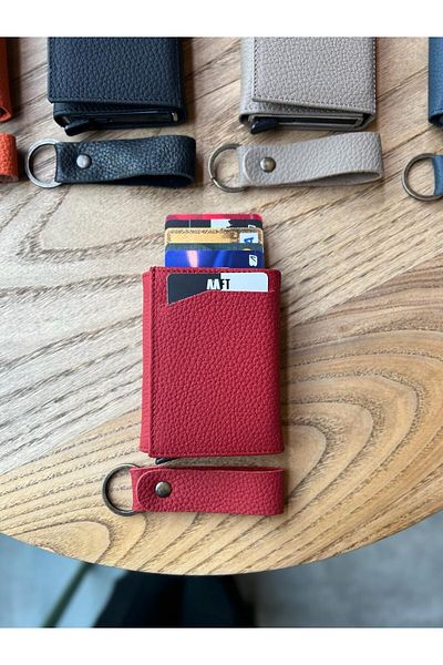 Deriza Portofel unisex retro 2660 roșu mat din piele naturală cu mecanism