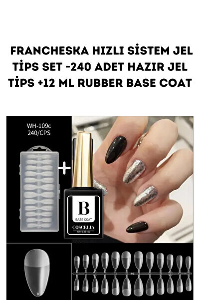 Francheska HIZLI SİSTEM JEL TİPS SET -240 ADET HAZIR JEL TİPS +12 ML RUBBER B...