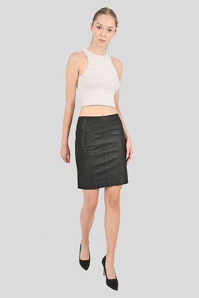 ALİN Chloe: Black Midi Genuine Leather Skirt Size Measurements Visually