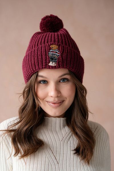 ZISHAN Teddy Bear Embroidered Pompom Beret 888