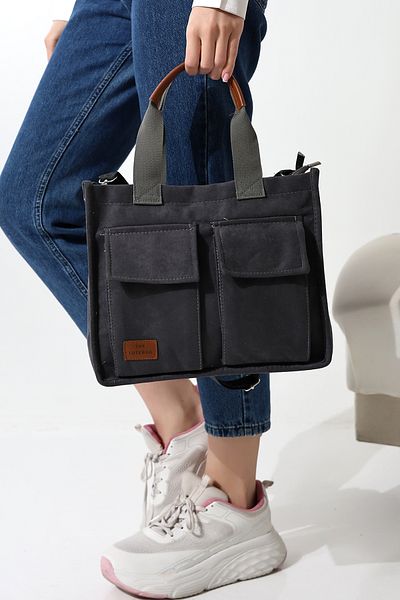 Moda azza Geantă de umăr elegantă din piele intoarsa pentru femei cu buzunare frontale si husa cu magnet